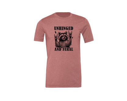 brand:Generic|color:Heather Mauve|Unhinged And Feral Vintage Raccoon Meme Graphic T-Shirt