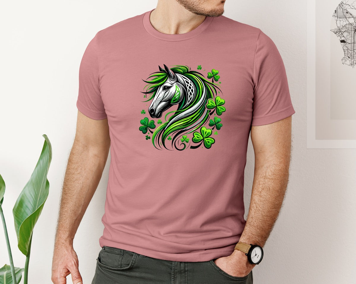 brand:Bella Canvas|color:Heather Mauve|St Patricks Day Horse Lucky Graphic T-Shirt