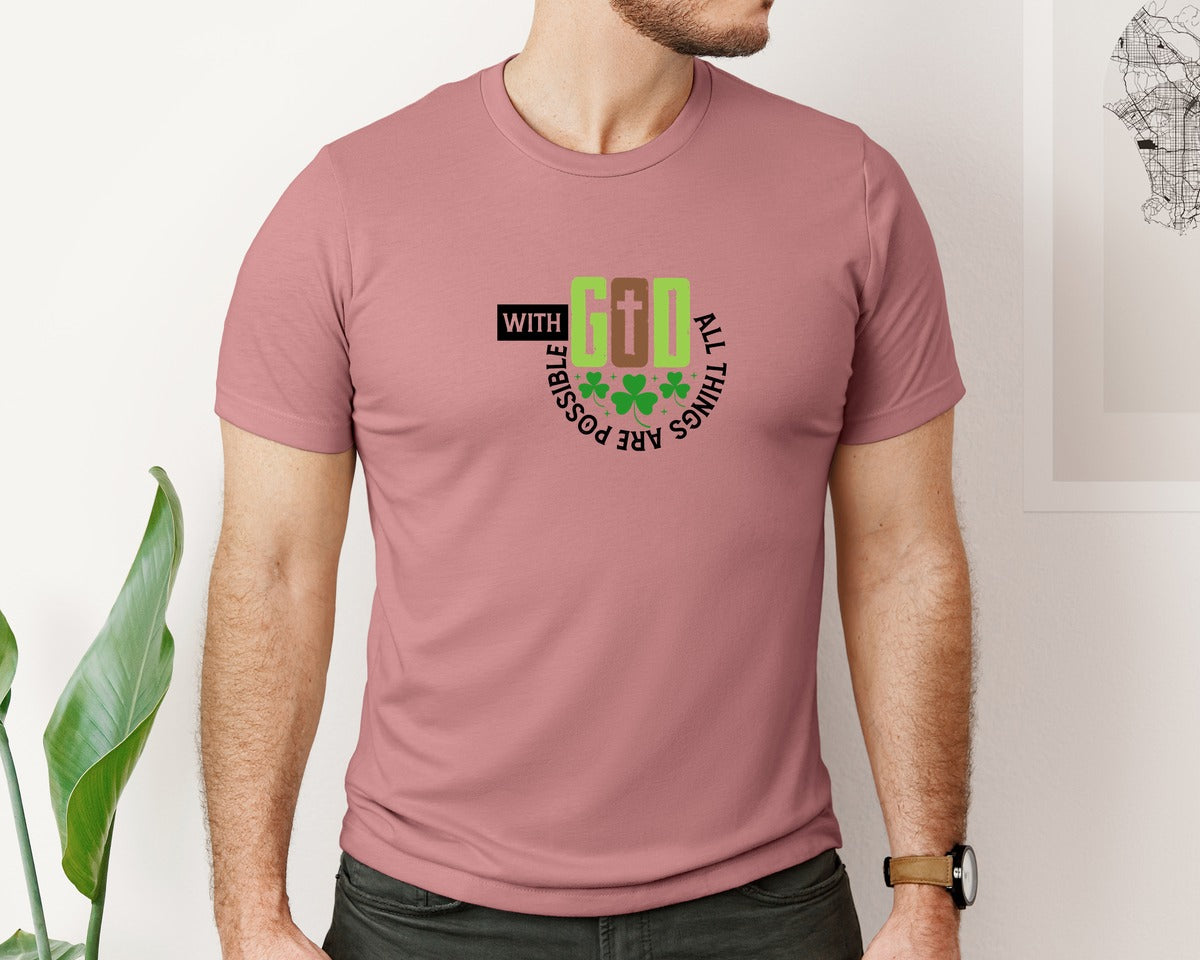 brand:Bella Canvas|color:Heather Mauve|Christian Cross St Patricks Graphic T-Shirt