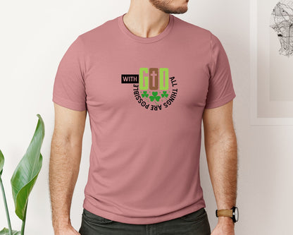 brand:Bella Canvas|color:Heather Mauve|Christian Cross St Patricks Graphic T-Shirt