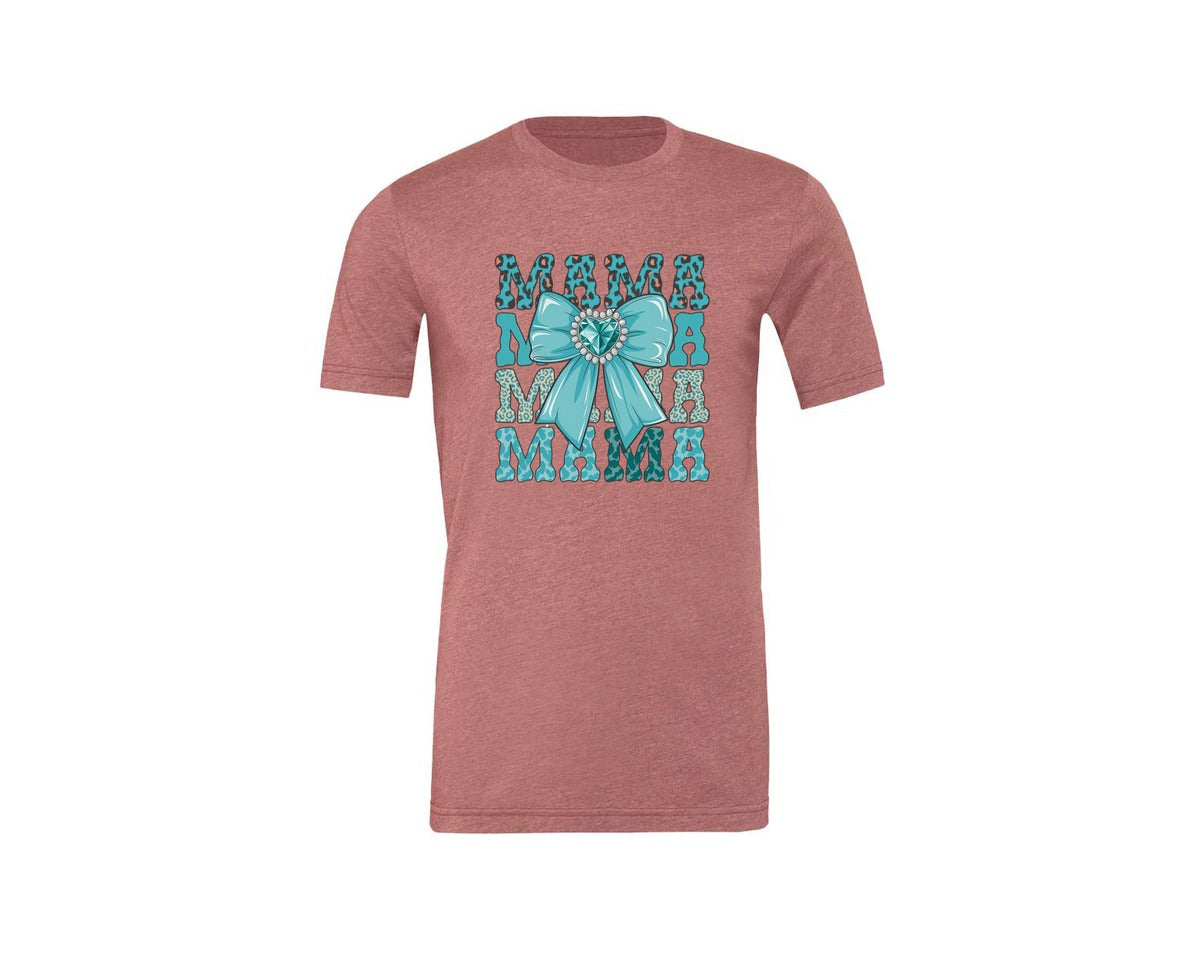 brand:Generic|color:Heather Mauve|Trendy Mama Leopard Print Bow 3 Graphic T-Shirt