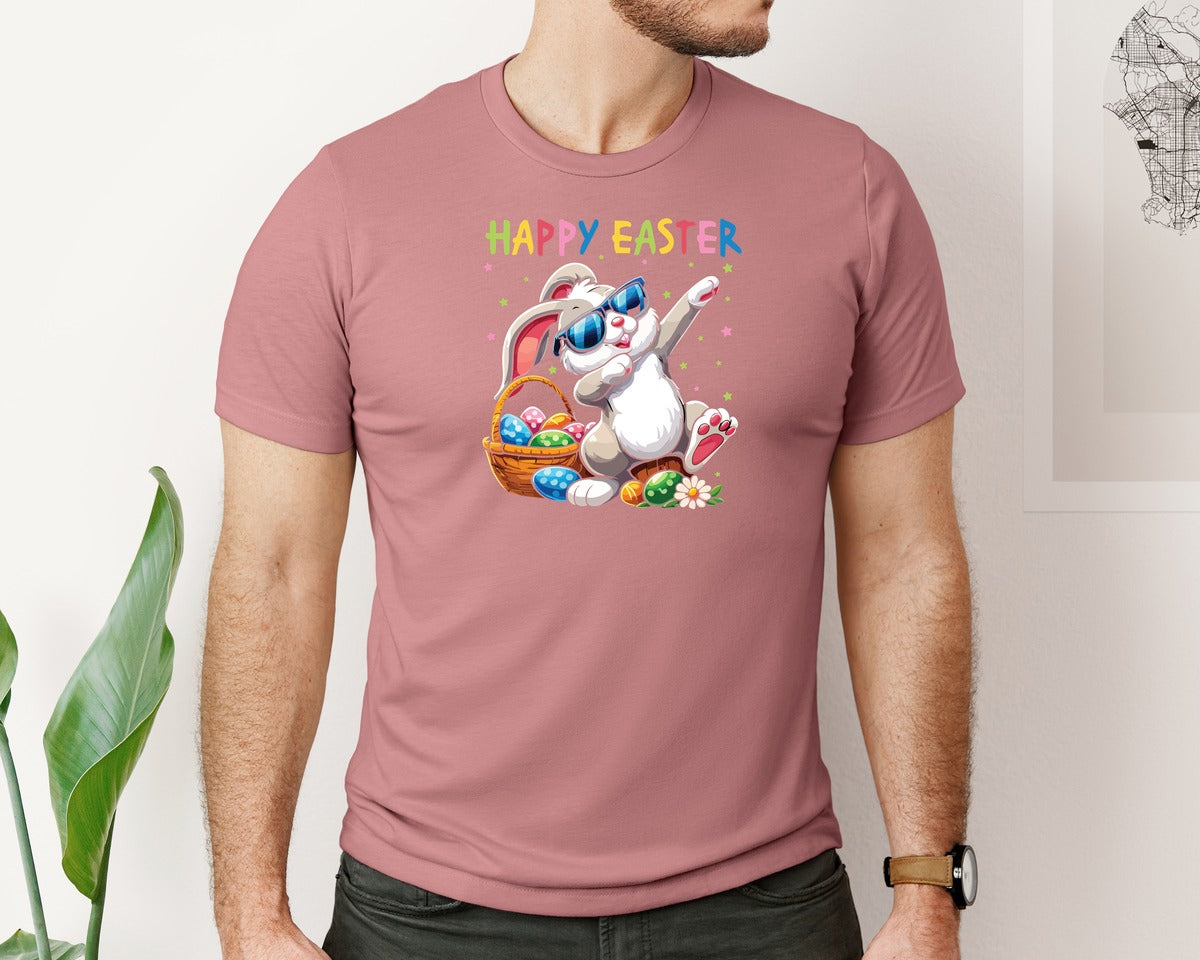 brand:Bella Canvas|color:Heather Mauve|Funny Dabbing Bunny Rabbit Happy Easter Graphic T-Shirt