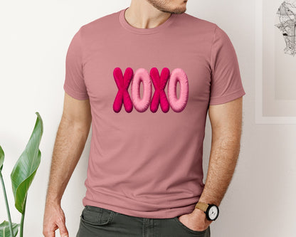 brand:Bella Canvas|color:Heather Mauve|Sparkly Valentines Day Faux Xoxo Graphic T-Shirt