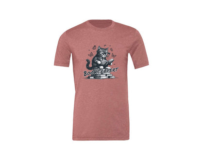 brand:Generic|color:Heather Mauve|Book Trovert Reading Cat Shirt Graphic T-Shirt