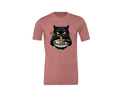 brand:Generic|color:Heather Mauve|Cute Black Cat Eating Ramen Noodle 3 Graphic T-Shirt