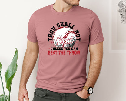 brand:Bella Canvas|color:Heather Mauve|Funny Baseball Thou Shall Not Steal Graphic T-Shirt