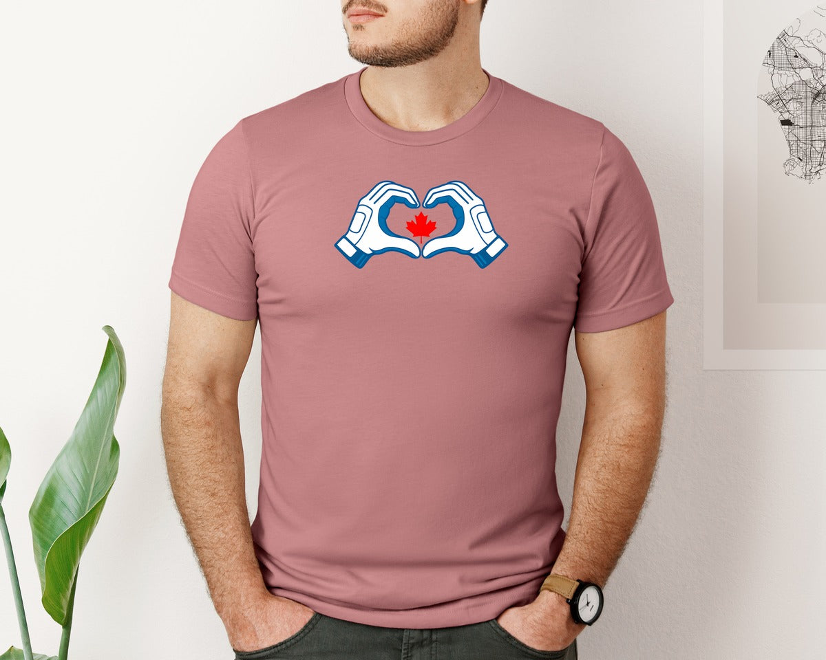 brand:Bella Canvas|color:Heather Mauve|Blue Jays Fan Canada Flag Baseball Graphic T-Shirt