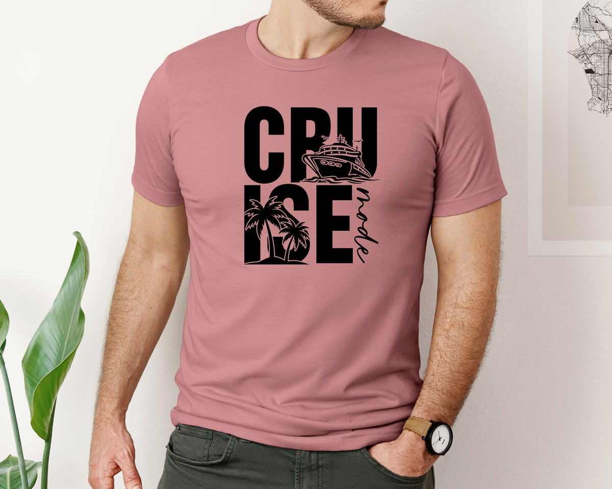 brand:Bella Canvas|color:Heather Mauve|Cruise Mode Cruise Ship Tropical Graphic T-Shirt