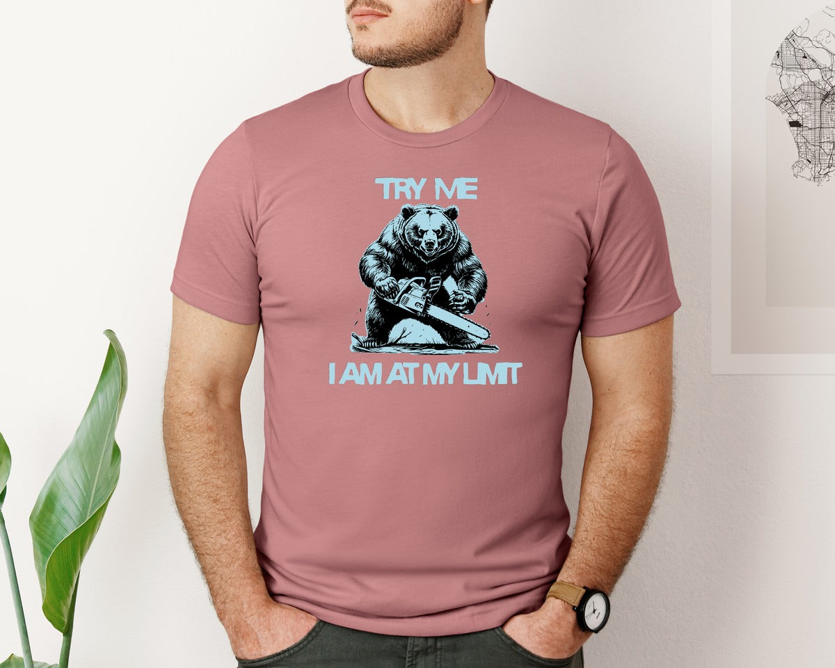 brand:Bella Canvas|color:Heather Mauve|Angry Bear With Chainsaw Graphic T-Shirt