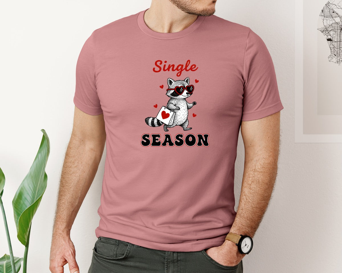 brand:Bella Canvas|color:Heather Mauve|Single Season Raccoon Valentine Graphic T-Shirt
