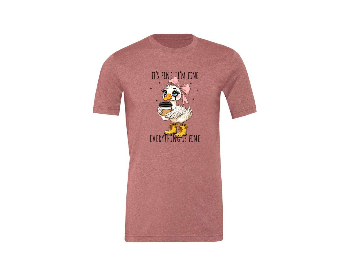 brand:Generic|color:Heather Mauve|Funny Goose Its Fine Everything Is Fine Graphic T-Shirt