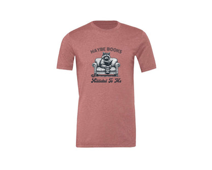 brand:Generic|color:Heather Mauve|Maybe Books Are Addicted To Me Raccoon Graphic T-Shirt