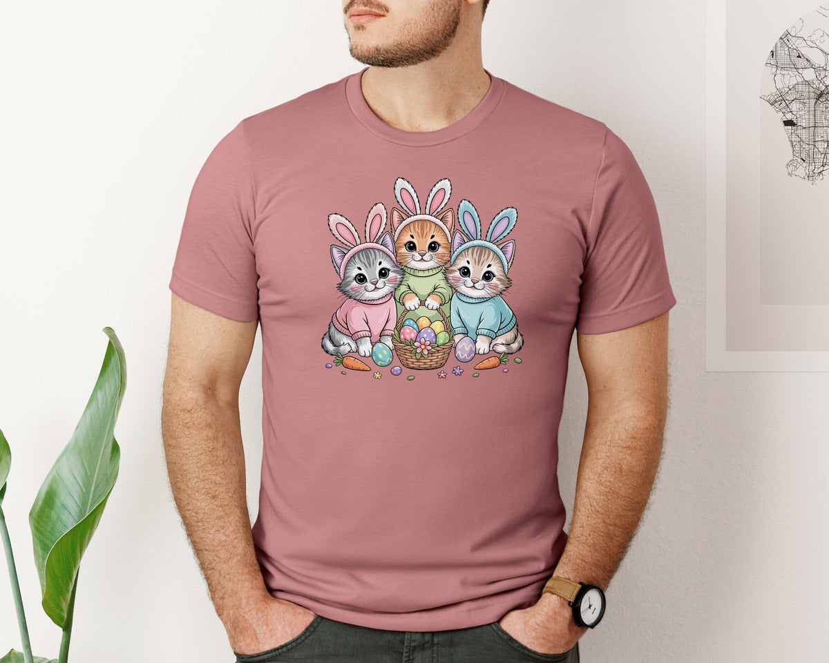 brand:Bella Canvas|color:Heather Mauve|Easter Bunny Hand Painted Bunny Graphic T-Shirt