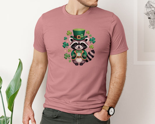 Faux Yarn Lucky Raccoon St Patricks Day Graphic T-Shirt