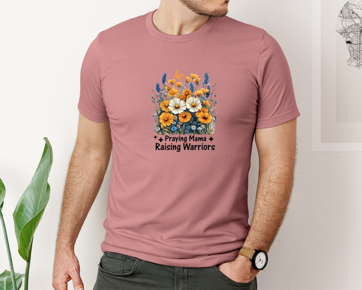 brand:Bella Canvas|color:Heather Mauve|Praying Mama Boho Floral Mama 2 Graphic T-Shirt