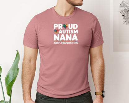 brand:Bella Canvas|color:Heather Mauve|Proud Autism Awareness Nana Graphic T-Shirt