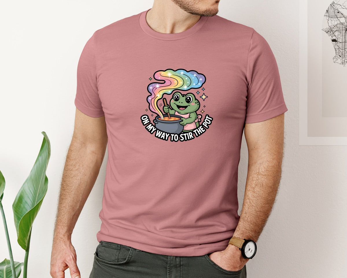brand:Bella Canvas|color:Heather Mauve|Funny Frog On My Way To Stir The Pot 4 Graphic T-Shirt