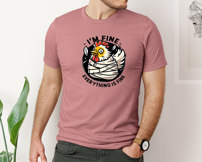 brand:Bella Canvas|color:Heather Mauve|Its Fine Funny Chicken Western Graphic T-Shirt