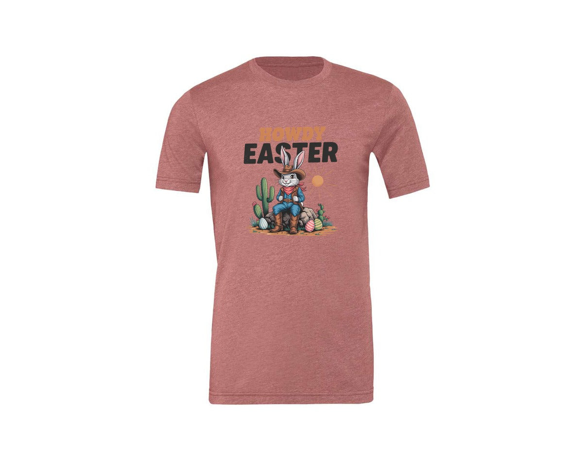 brand:Generic|color:Heather Mauve|Howdy Easter Western Cowboy Bunny 2 Graphic T-Shirt