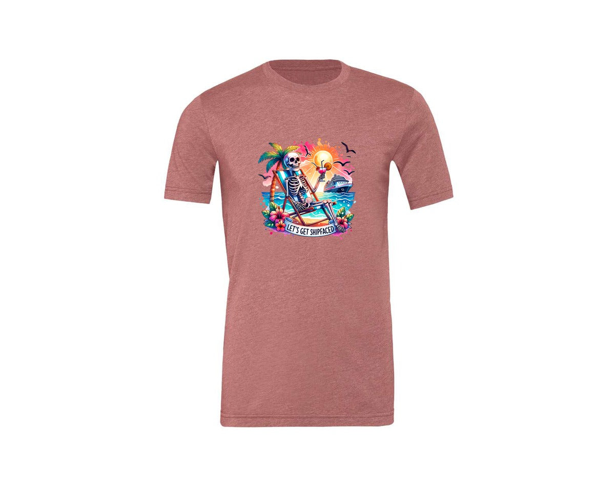 brand:Generic|color:Heather Mauve|Cruise Skeleton Funny Graphic T-Shirt