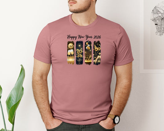 Black And Gold Happy New Year 2026 Graphic T-Shirt