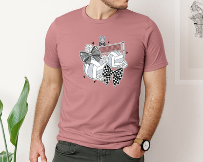 brand:Bella Canvas|color:Heather Mauve|Volleyball Coquette Game Day Graphic T-Shirt