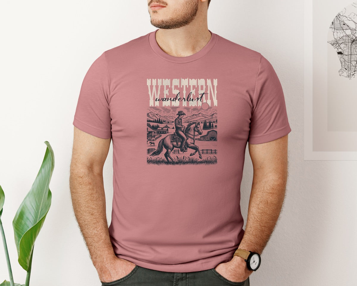brand:Bella Canvas|color:Heather Mauve|Vintage 90S Western Rodeo Cowboy Graphic T-Shirt