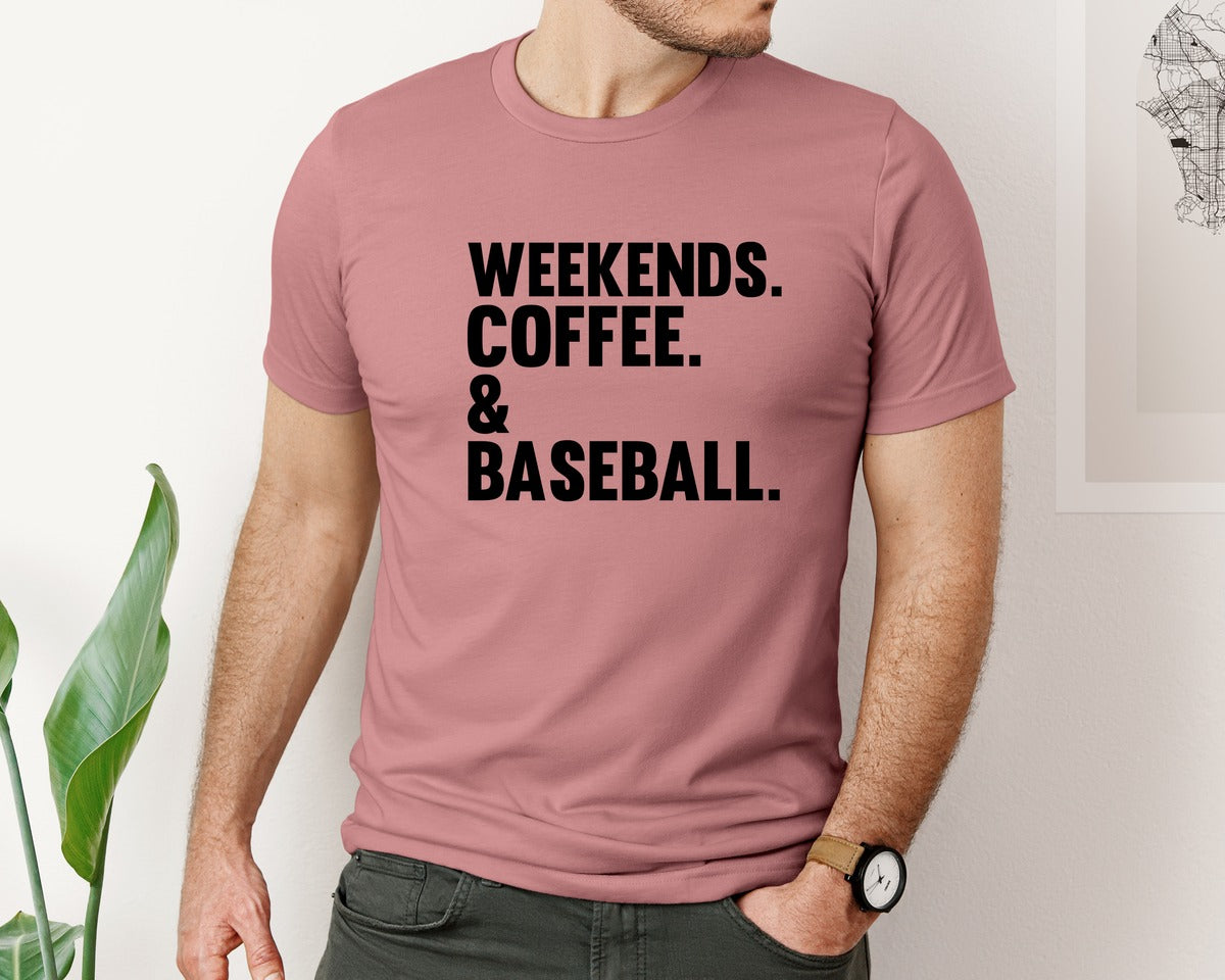 brand:Bella Canvas|color:Heather Mauve|Weekends Coffee Baseball Tshirt Design Graphic T-Shirt
