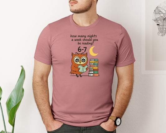 6 7 Reading Nights Owl Design Graphic T-Shirt