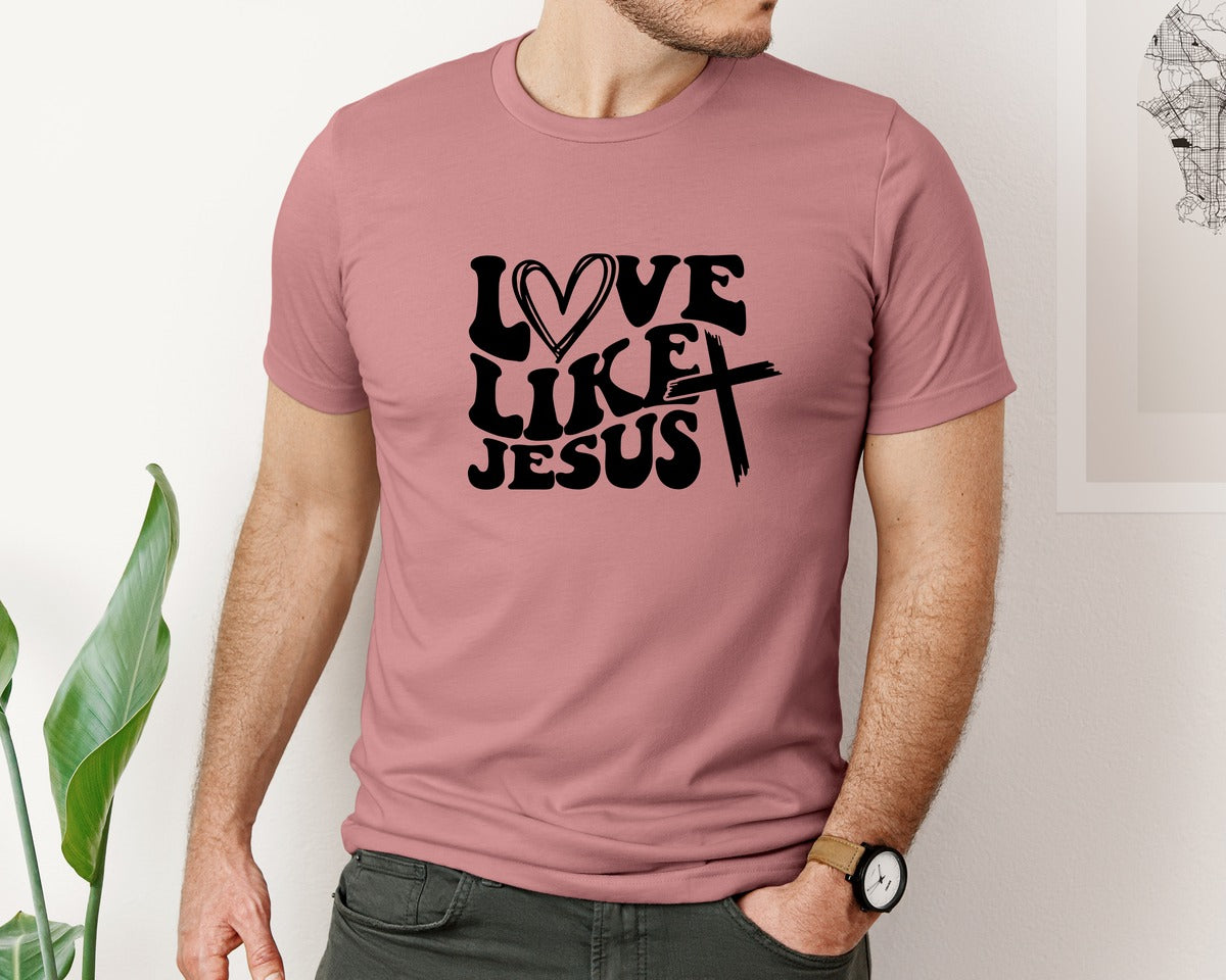 brand:Bella Canvas|color:Heather Mauve|Love Like Jesus Wavy 2 Graphic T-Shirt
