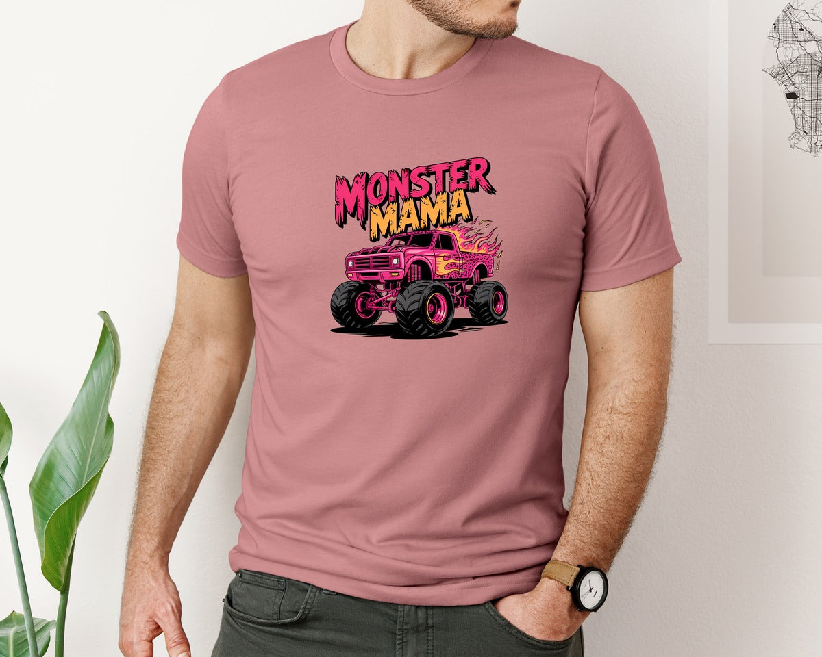 brand:Bella Canvas|color:Heather Mauve|Monster Truck Mama Mom Mothers Day Graphic T-Shirt