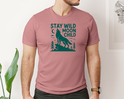 brand:Bella Canvas|color:Heather Mauve|Stay Wild Moon Child Wolf Graphic T-Shirt