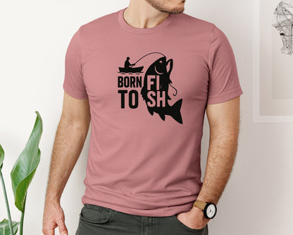 brand:Bella Canvas|color:Heather Mauve|Born To Fish Fishing Graphic T-Shirt