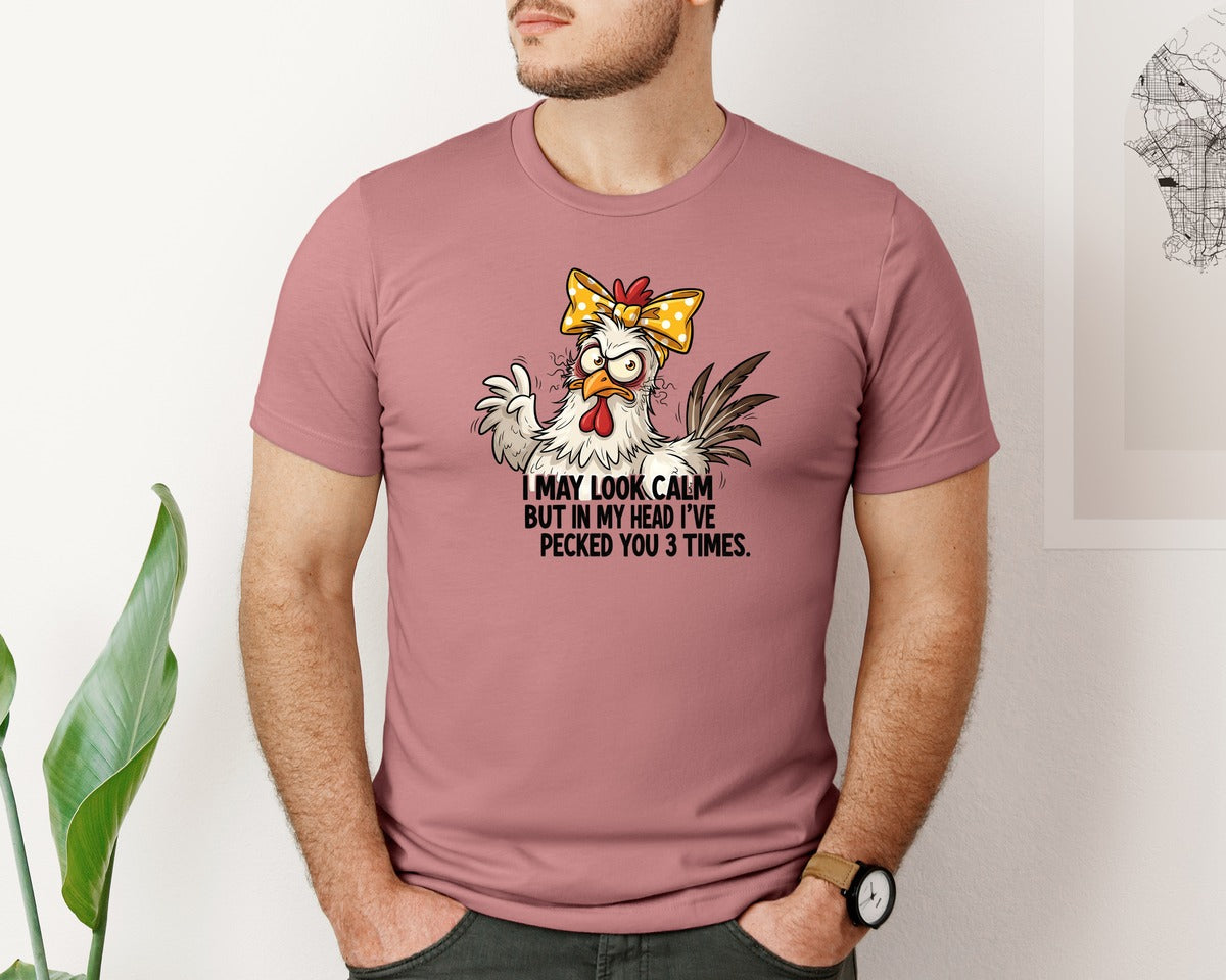 brand:Bella Canvas|color:Heather Mauve|Funny Chicken 3 Graphic T-Shirt