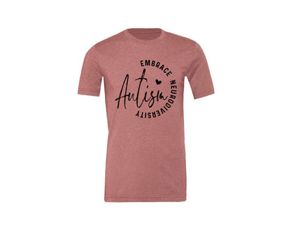 brand:Generic|color:Heather Mauve|Embrace Neurodiversity Autism Graphic T-Shirt