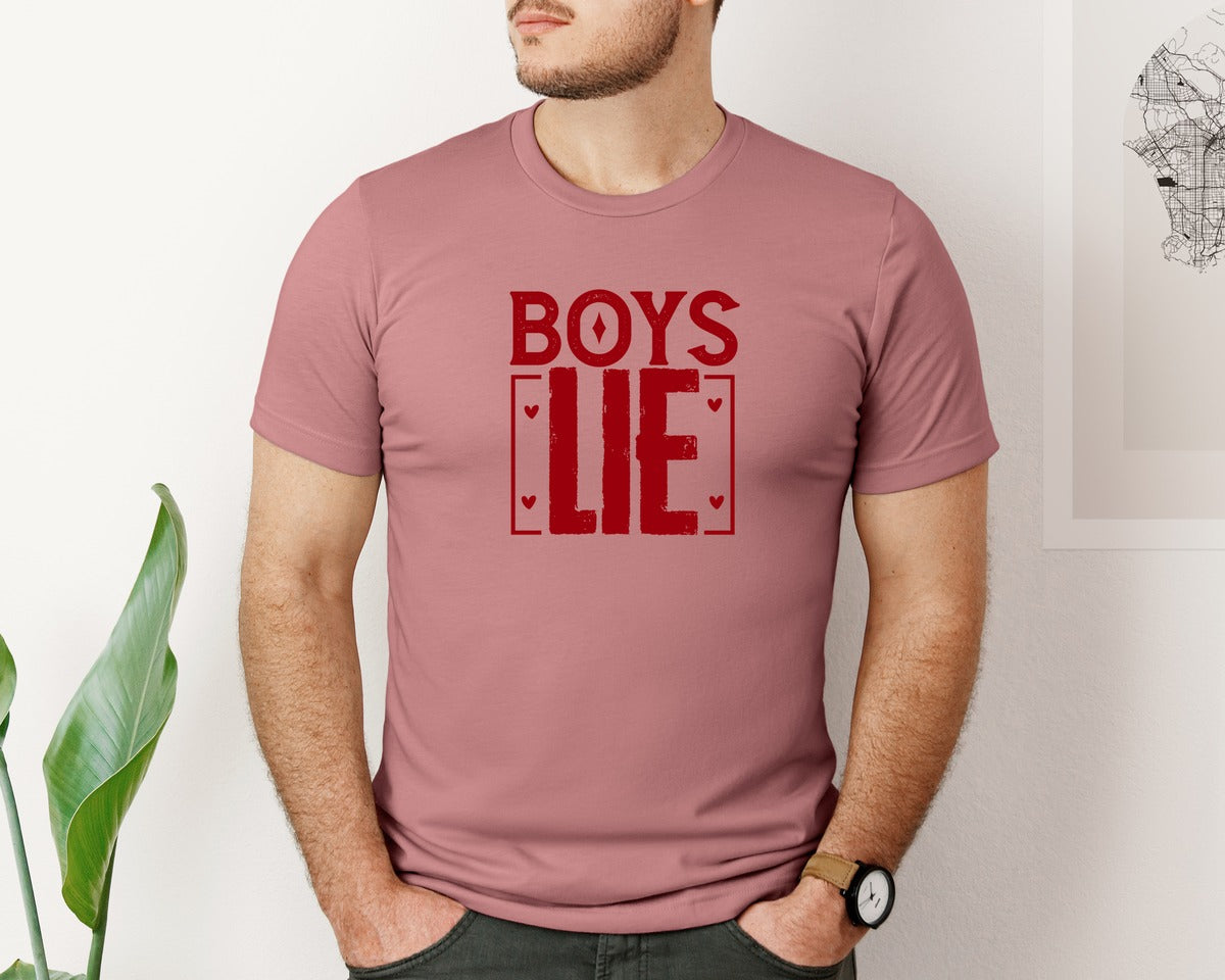 brand:Bella Canvas|color:Heather Mauve|Boys Lie Anti Valentine Graphic T-Shirt