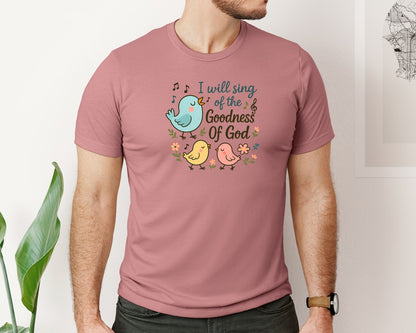brand:Bella Canvas|color:Heather Mauve|Christian Bird Song I Will Sing Graphic T-Shirt