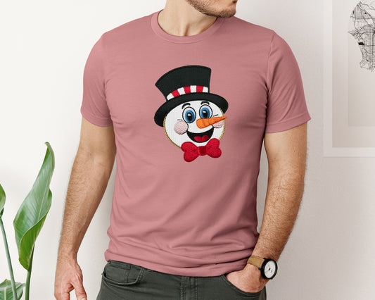 Funny Yarn Faux Embroidery Snowman Graphic T-Shirt