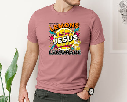 brand:Bella Canvas|color:Heather Mauve|Jesus Lemonade Christian Faith Graphic T-Shirt
