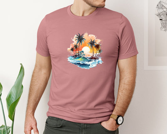 Retrp 80S Summer Beach Vibes Palm Tree 2 Graphic T-Shirt