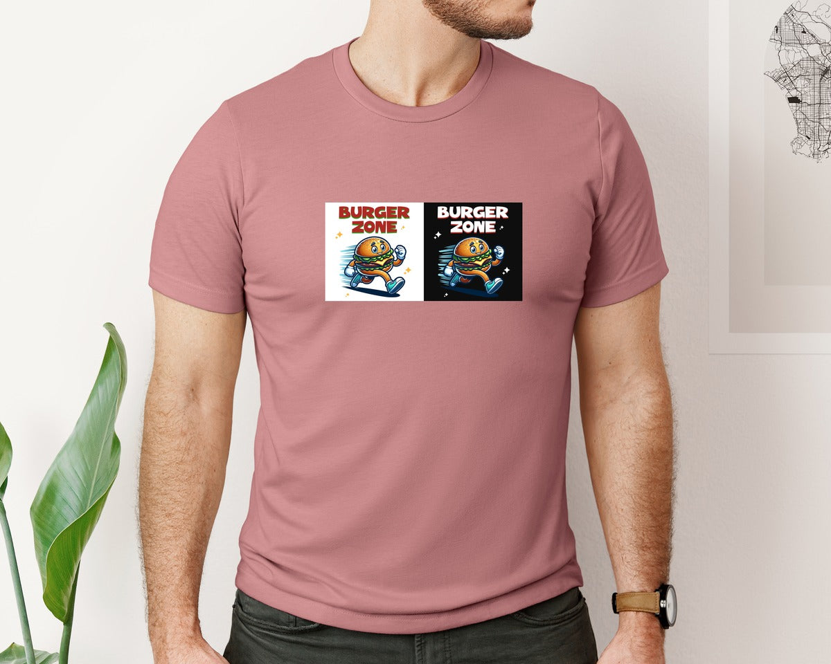 brand:Bella Canvas|color:Heather Mauve|Burger Running Burger Graphic T-Shirt