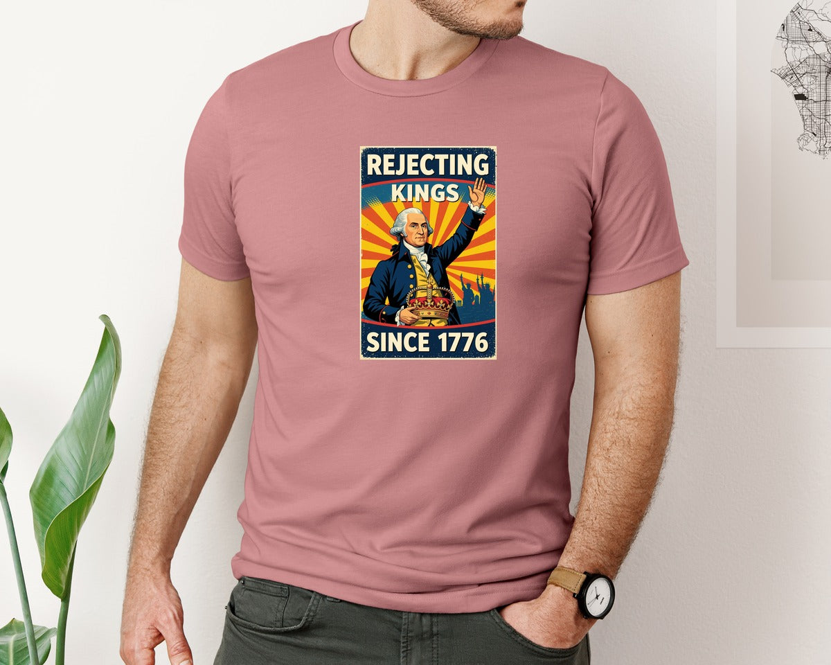 brand:Bella Canvas|color:Heather Mauve|No King George Washington Rejecting Graphic T-Shirt