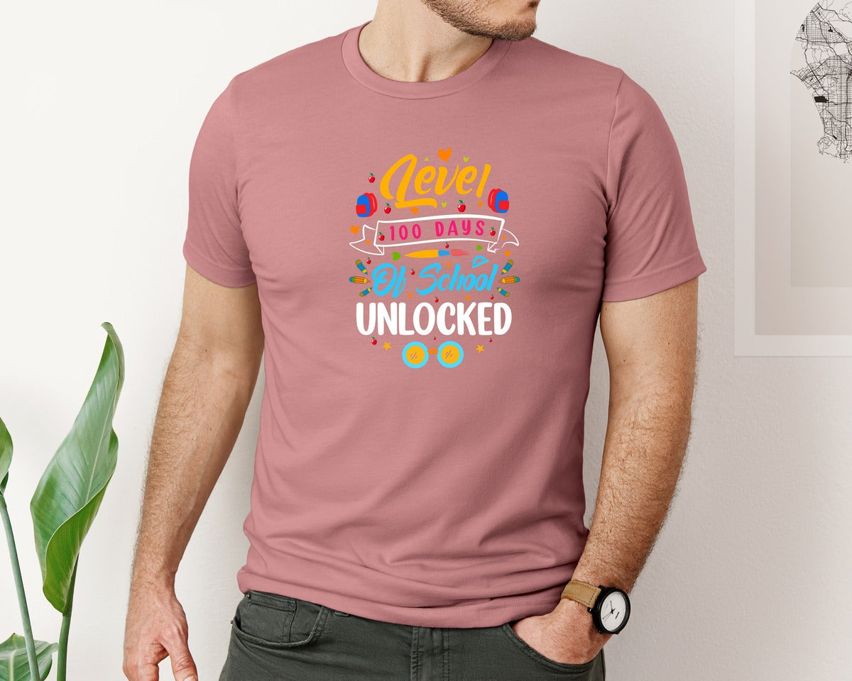 brand:Bella Canvas|color:Heather Mauve|100 Day Of School T Shirt Ideas 3 Graphic T-Shirt