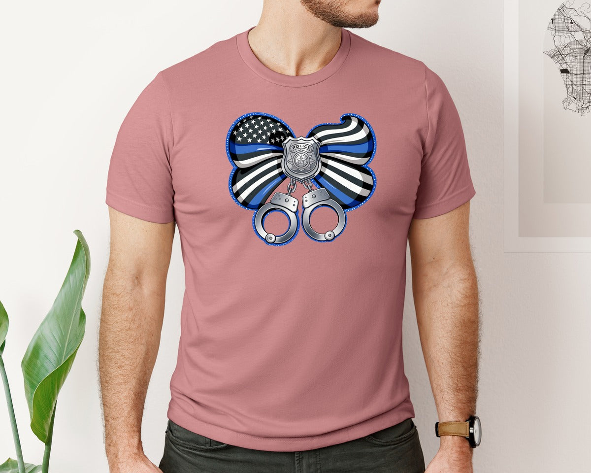 brand:Bella Canvas|color:Heather Mauve|Police Coquette Bow Graphic T-Shirt
