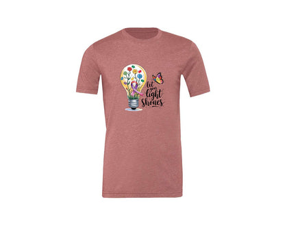 brand:Generic|color:Heather Mauve|Autism Awareness Let Your Light Shine Graphic T-Shirt