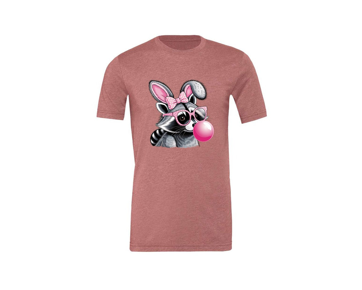 brand:Generic|color:Heather Mauve|Cute Raccoon With Glasses Bubble Gum 6 Graphic T-Shirt