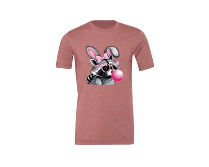brand:Generic|color:Heather Mauve|Cute Raccoon With Glasses Bubble Gum 6 Graphic T-Shirt
