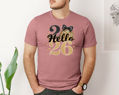 brand:Bella Canvas|color:Heather Mauve|Happy New Year 2026 Trendy New Years Graphic T-Shirt