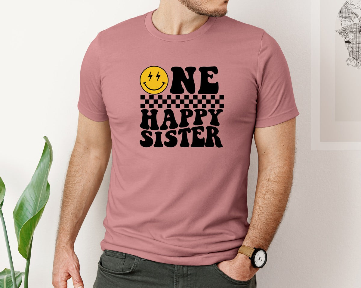 brand:Bella Canvas|color:Heather Mauve|One Happy Dude Matching Birthday Graphic T-Shirt