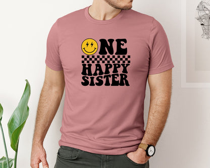 brand:Bella Canvas|color:Heather Mauve|One Happy Dude Matching Birthday Graphic T-Shirt